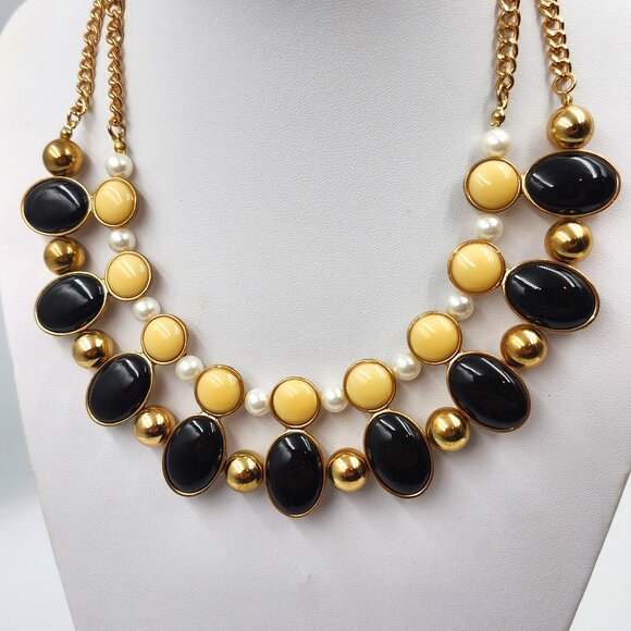 Black, Gold, Pearl Statement Necklace - Picture 1 of 9